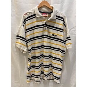 Akademiks Mens XL Striped Polo Shirt White Black Yellow Short Sleeve Streetwear